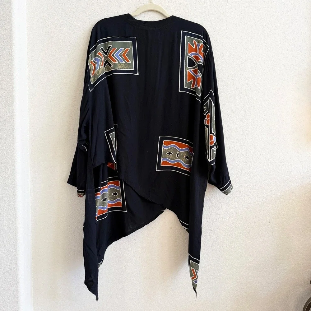 Anthony Mark Hankins Womens Large Black Geometric Asymmetrical Rayon‎ Tunic Top - Picture 7 of 10